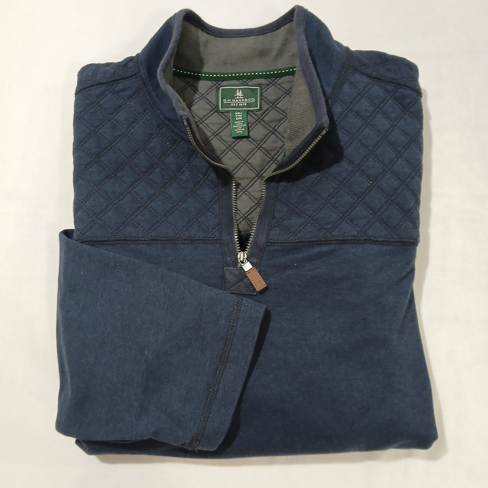 G.H. Bass Co Mens XXL Sweater Quarter Zip Fleece Pullover Mountain Outdoor Blue